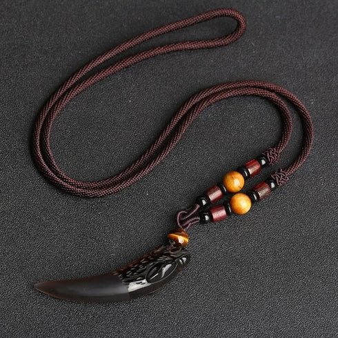 Collier Loup Griffe en Obsidienne